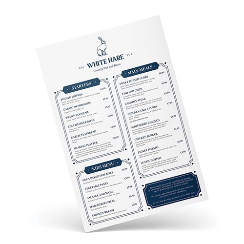 A4 Double Sided Menu - 250gsm Silk (Matt or Gloss Laminate)